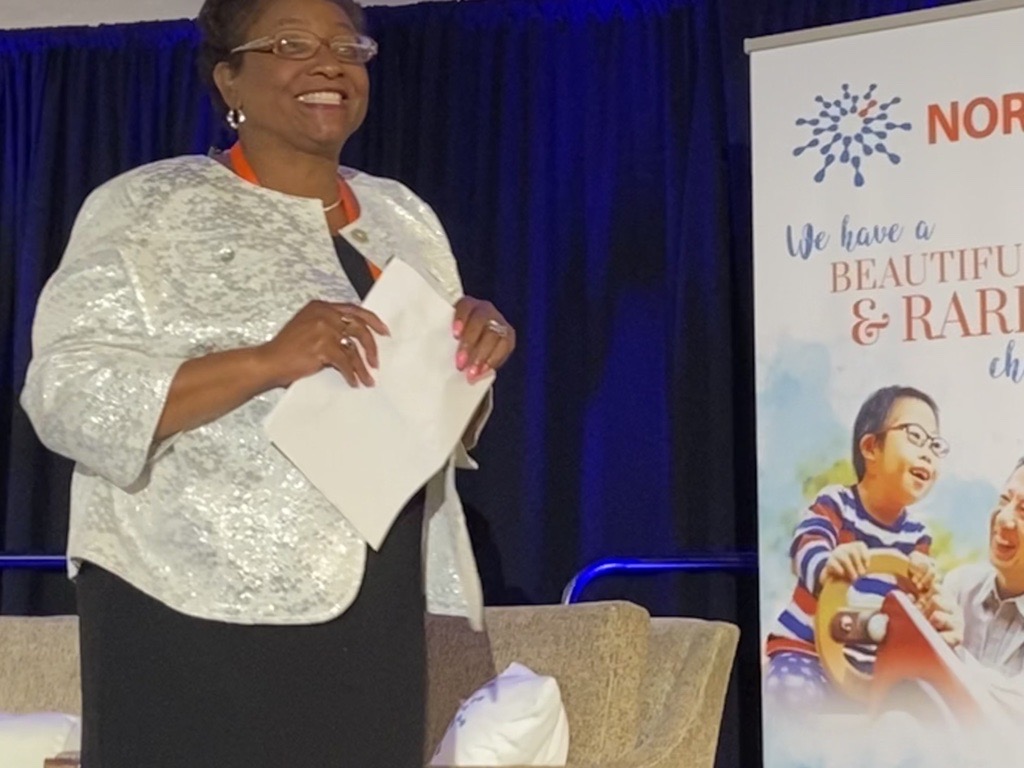 RareDiseases's tweet photo. We are overjoyed at @conniemont10 for her Keynote speech, telling everyone with #RareDiseases at the #LivingRareForum that "We are family. And we are RESILIENTLY RARE."
Her powerful words about growing up with #FactorVII deficiency should be heard by all. https://t.co/oG1IxwoIgf
