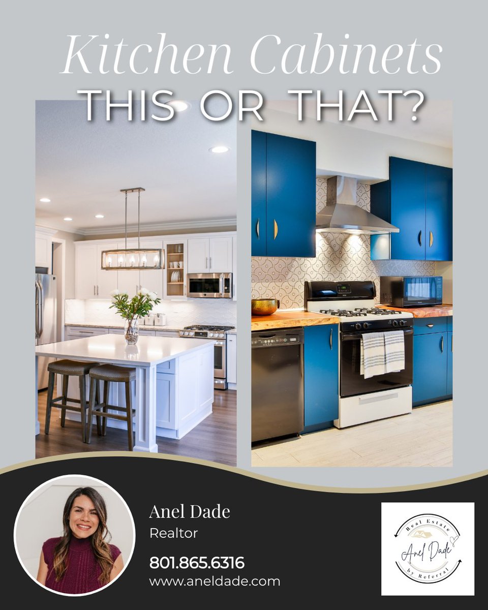 Would you prefer the bright white kitchen or a colorful one? What type of design would you choose?

#kitchen #kitchencabinets #kitchenredo #thisorthat #favorite #chooseyourfave #realestate #realestateagent