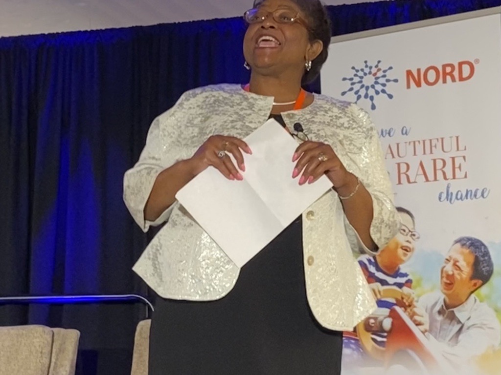 RareDiseases's tweet photo. We are overjoyed at @conniemont10 for her Keynote speech, telling everyone with #RareDiseases at the #LivingRareForum that "We are family. And we are RESILIENTLY RARE."
Her powerful words about growing up with #FactorVII deficiency should be heard by all. https://t.co/oG1IxwoIgf