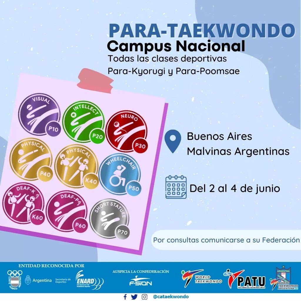 CATaekwondo's tweet photo. #CampusParaTkd SUMATE AL MUNDO DEL PARA-TAEKWONDO
•
Se trata de un campus nacional que involucra a entrenadores, atletas y coordinadores a fin de capacitar en la modalidad en todas su clases deportivas
•
La capacitación está dirigida a todas las pers… https://t.co/wS8B2SIr4B https://t.co/q8lcElYbs6