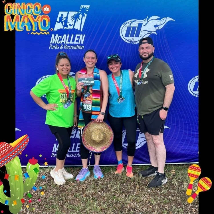 RooseveltBronc1's tweet photo. Shout-out to Mrs. Solis, Mrs. Montgomery, Coach Flores, & Mr. Patino for participating in the Cinco de Mayo 5k this morning! Great job, Broncos! β€οΈπ΄π#PhysicalEducationWeek https://t.co/EbMgMLnXrL