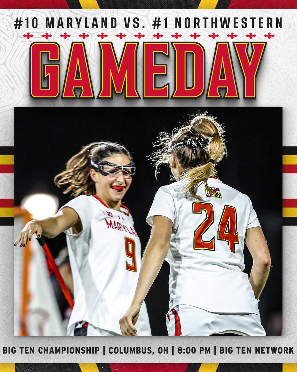 Maryland Women's Lacrosse (@marylandwlax) on Twitter photo CHAMPIONSHIP SATURDAY‼️
No. 10 Maryland vs. No. 1 Northwestern
⏰ 8:00 p.m.
📺 <a href="/BigTenNetwork/">Big Ten Network</a>
💻 go.umd.edu/b1gbtn
📈 go.umd.edu/42xm7kS
#FearTheTurtle CHAMPIONSHIP SATURDAY‼️
No. 10 Maryland vs. No. 1 Northwestern
⏰ 8:00 p.m.
📺 <a href="/BigTenNetwork/">Big Ten Network</a>
💻 go.umd.edu/b1gbtn
📈 go.umd.edu/42xm7kS
#FearTheTurtle