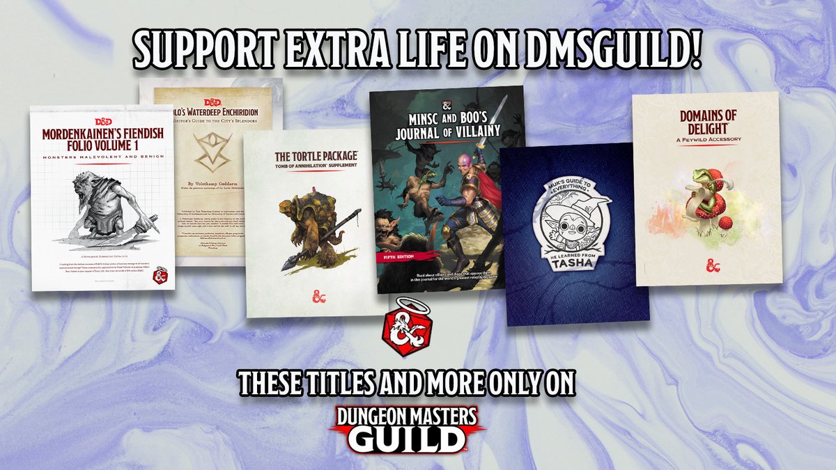 Support <a href="/ExtraLife4Kids/">Extra Life</a> while you play Dungeons &amp; Dragons! More than 70 PDFs with proceeds supporting the Children’s Miracle Network Hospitals!
Get 'em here: bit.ly/3NLxUZ0
#DnD5e #DungeonsandDragons