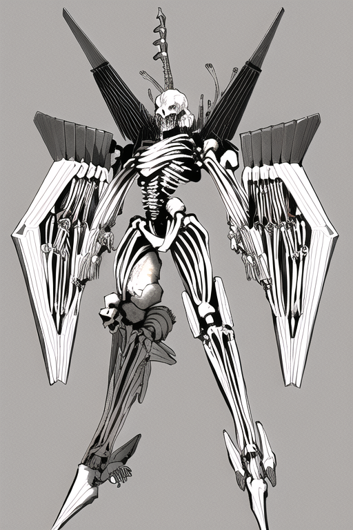 WasabiVaio's tweet photo. #NovelAI　#scribbler
ロボで骨格標本
　1.　roboを作る
　2.　Scribblerする
　3.　PROMPT ：  Skeletal specimens, .{{Heavily armed}} Simple background. https://t.co/EHlsrLyFaH