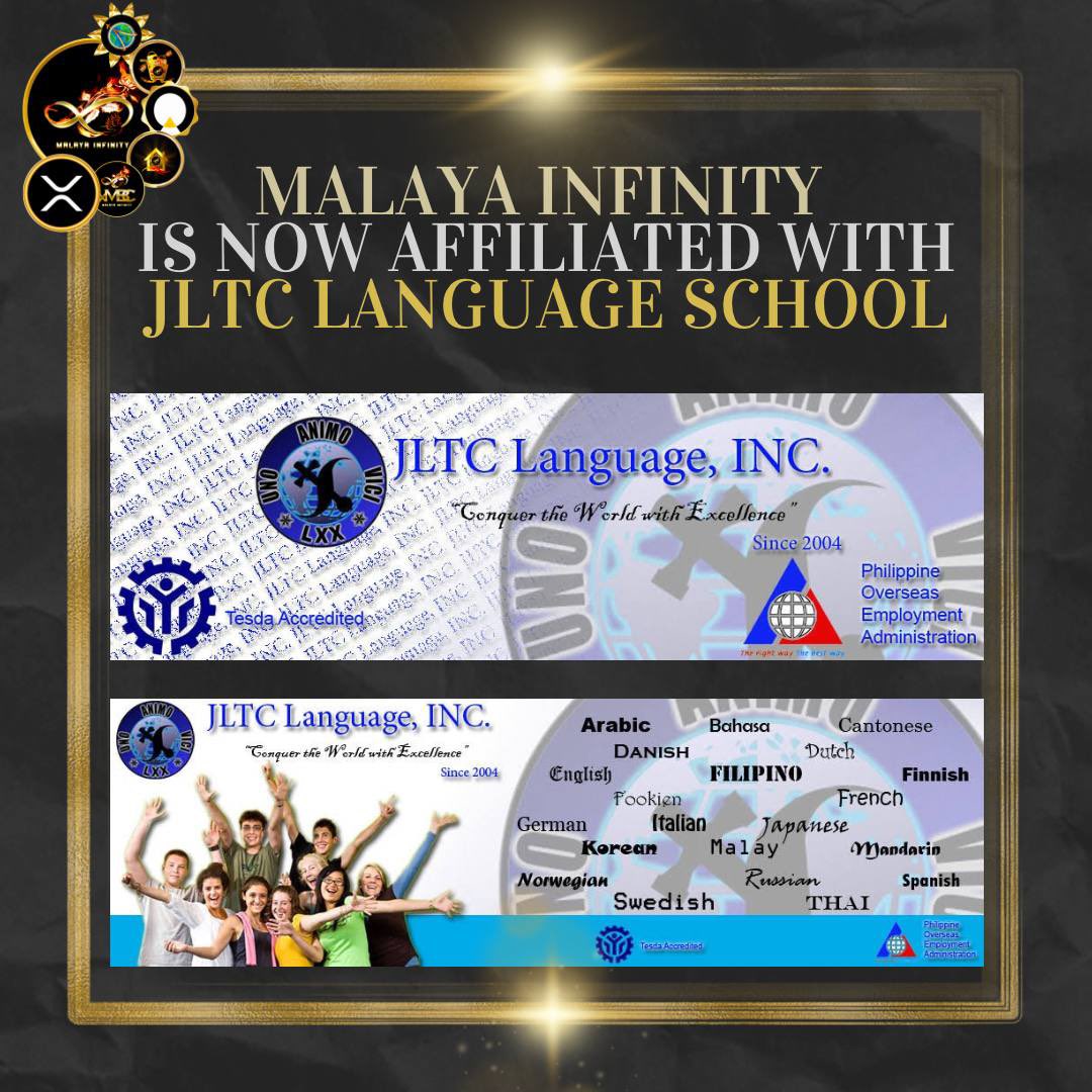 Available Onsite and Online learnings.
<a href="/MalayaInfinity/">Malaya Infinity</a> is now affiliated with JLTC Language School where you can learn different languages. 

Let’s conquer the world with excellence 

#xMalaya #XRP #XRPL #FinancialFreedom
