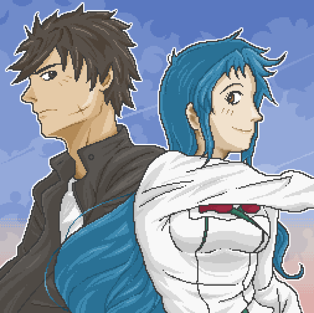 finished! worked hard on the different bits here and proud of how far I'm coming, even if there's still a long way to go, i just love these two so much
#pixelart #fmp #sousukesagara #kanamechidori #fullmetalpanic #イラスト #ゲーム制作 #ドット