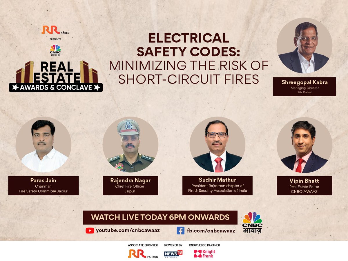 Panel moderated by @vipinbhatt on Electrical Safety Codes: Minimizing The Risk Of Short-Circuit Fires at The 14th Real Estate Awards and Conclave LIVE with @_RRKabel & @CNBC_Awaaz. 

🔗 youtube.com/watch?v=rIg52l…
fb.watch/km2Bmg3OHe/

#CNBCAwaazREA2023 #Partnered @KnightFrank_IN