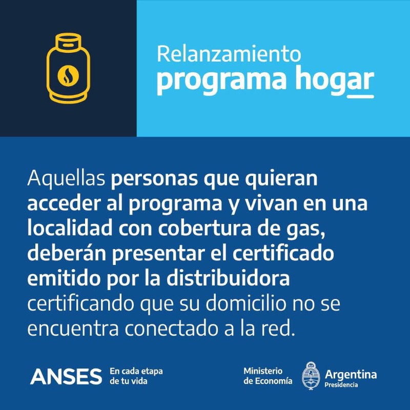 MDSNacion's tweet photo. .@anses relanza el #ProgramaHogar que subsidia el 80% del gas envasado.
No deberán volver a inscribirse:
✅ Titulares de la Asignación Universal por Hijo o por Embarazo
✅ Jubilados y pensionados con haber mínimo
Conocé cómo acceder: https://t.co/T53fTp6hst
#PrimeroLaGente 🇦🇷