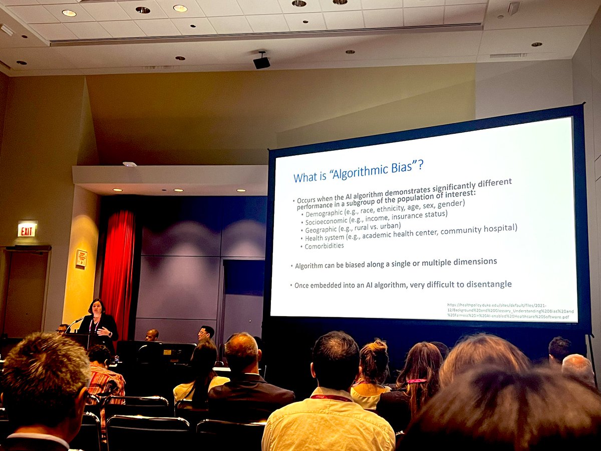 AshleySpannMD's tweet photo. Dr. Adams speaking on how to take an #equity focused approach to the design and development of #AI and #ML models with references to @UcheAnyaMD recent article in @Gut_BMJ on equity in AI @DDWMeeting #DDW2023 @blackingastro https://t.co/0zJQaweIqe