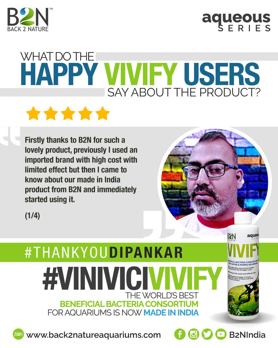 B2NIndia's tweet photo. Almost all VIVIFY users are happy with the product and they have their own experiences to share.

#Back2Nature #natureaquariumdesigners #India #Kolkata #OneFamily #HappyCustomers #VIVIFY #BeneficialBacteria #Consortium #Boom #AllInOne #aquascaping #aquascapingindia #aquascape https://t.co/SaAsqzG7Gn
