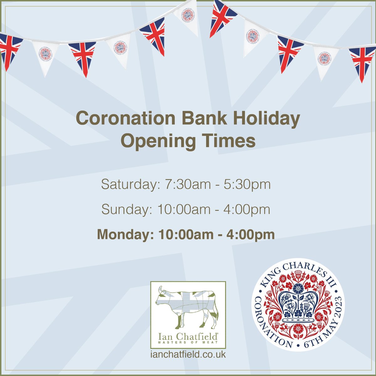 IanChatfield's tweet photo. Our Tonbridge store is open all Bank Holiday weekend! ๐๐
#bankholiday #bankholidayweekend #bankholidayvibes #bankholidayfood #maybankholiday #bankholidaybbq #bankholidayroast #meat #meatlover #meateater #butcher #butchery #ianchatfield #mastersofmeat #tonbridge #king #kingcharles #kingcharlescoronation #coronation #coronationday #coronationweekend #royal #royalvisit #royalty #royals #royalcoronation #charles #fitforaking #localproduce #localbiz