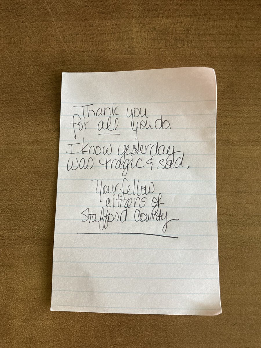 chrisjettva's tweet image. To the person who left this note on one of our fire trucks yesterday, thank you. It was delivered to the personnel involved with the event and meant a lot. It’s little things like this that help keep us going through the tough times. @staffcofire