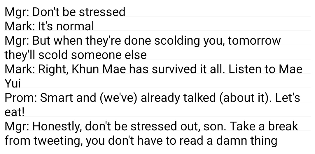 leafluflyfe's tweet photo. note: in the background of the vid, are the voices of mae yui, mark and prom discussing the recent issue. translation in the pic below.

(disclaimer: bear in mind that this is only a cut of the entire conversation so we can only assume that the topic is related to prom's scandal) https://t.co/MBz6gqfRZ6