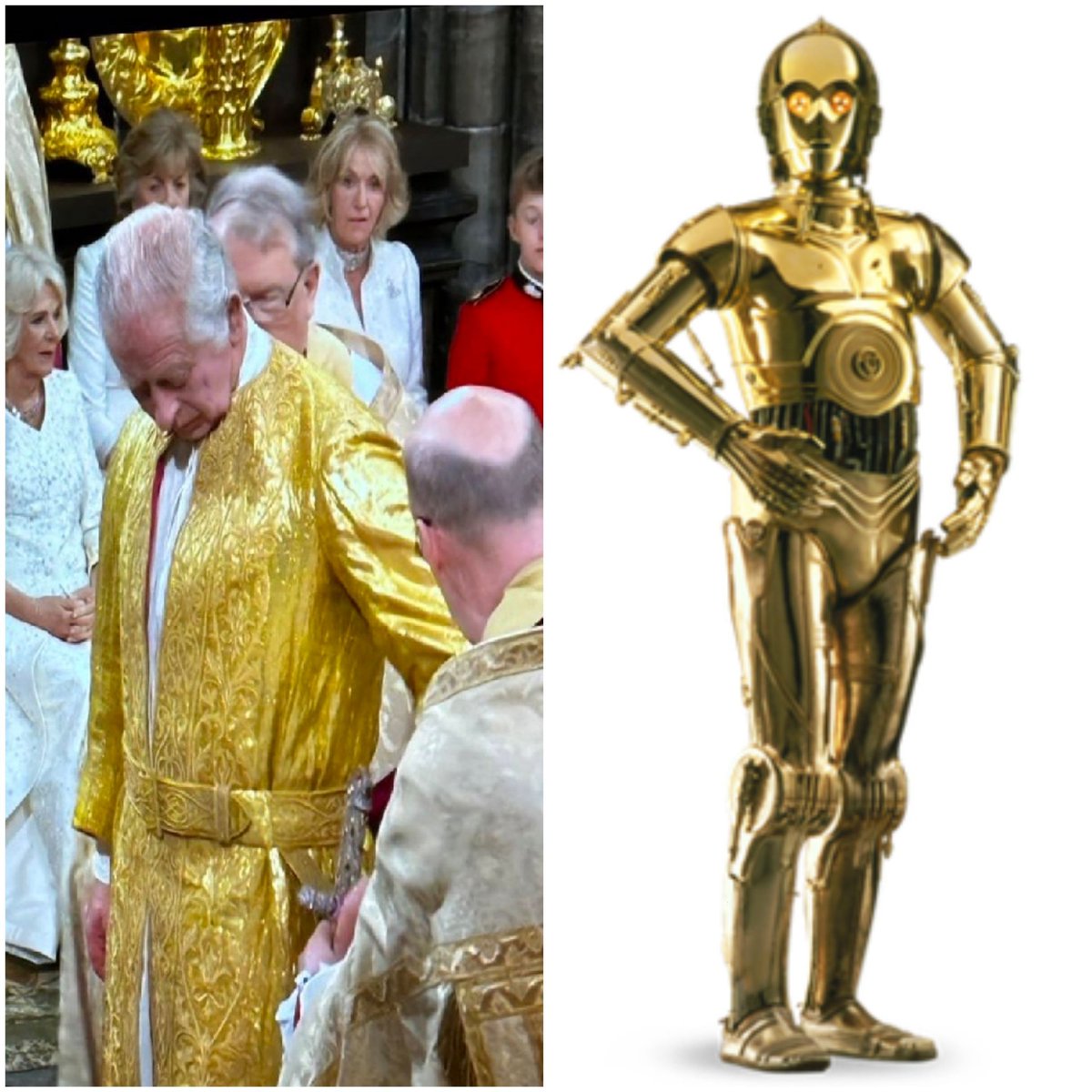 SplinteredChair's tweet photo. Turns out C3PO stands for Charles III - Professional Overlord. #Coronation https://t.co/pbhz10rHFw