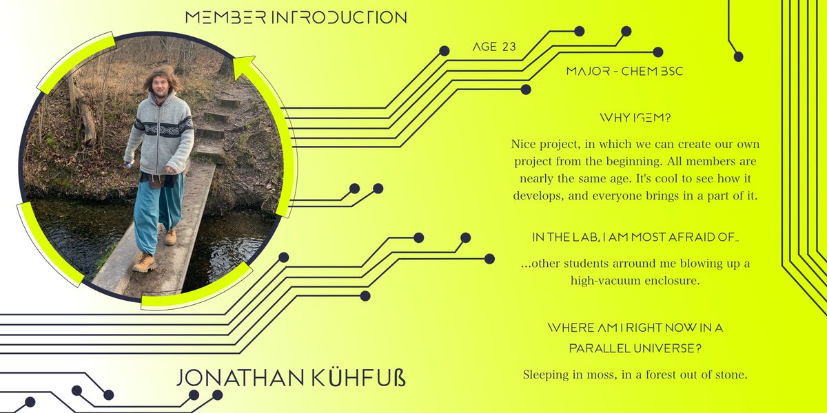 FreiburgiGEM's tweet photo. Stepping to the next introduction #MemberIntroduction 🥳
One would think a chemist is not afraid of a little boom, Jonathan 💨 https://t.co/1h7WDdrxKc