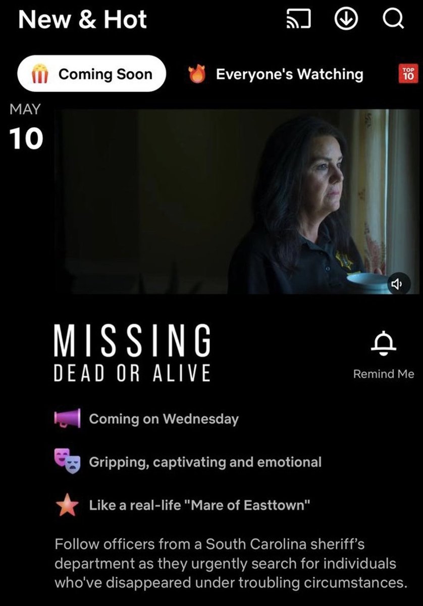 jsfroude's tweet photo. #Netflix New &amp; Hot - "Like a real-life Mare of Easttown"

We'll take that! 🙌

#MISSINGDEADORALIVE launching globally on May 10 https://t.co/Q91DDIDAxd