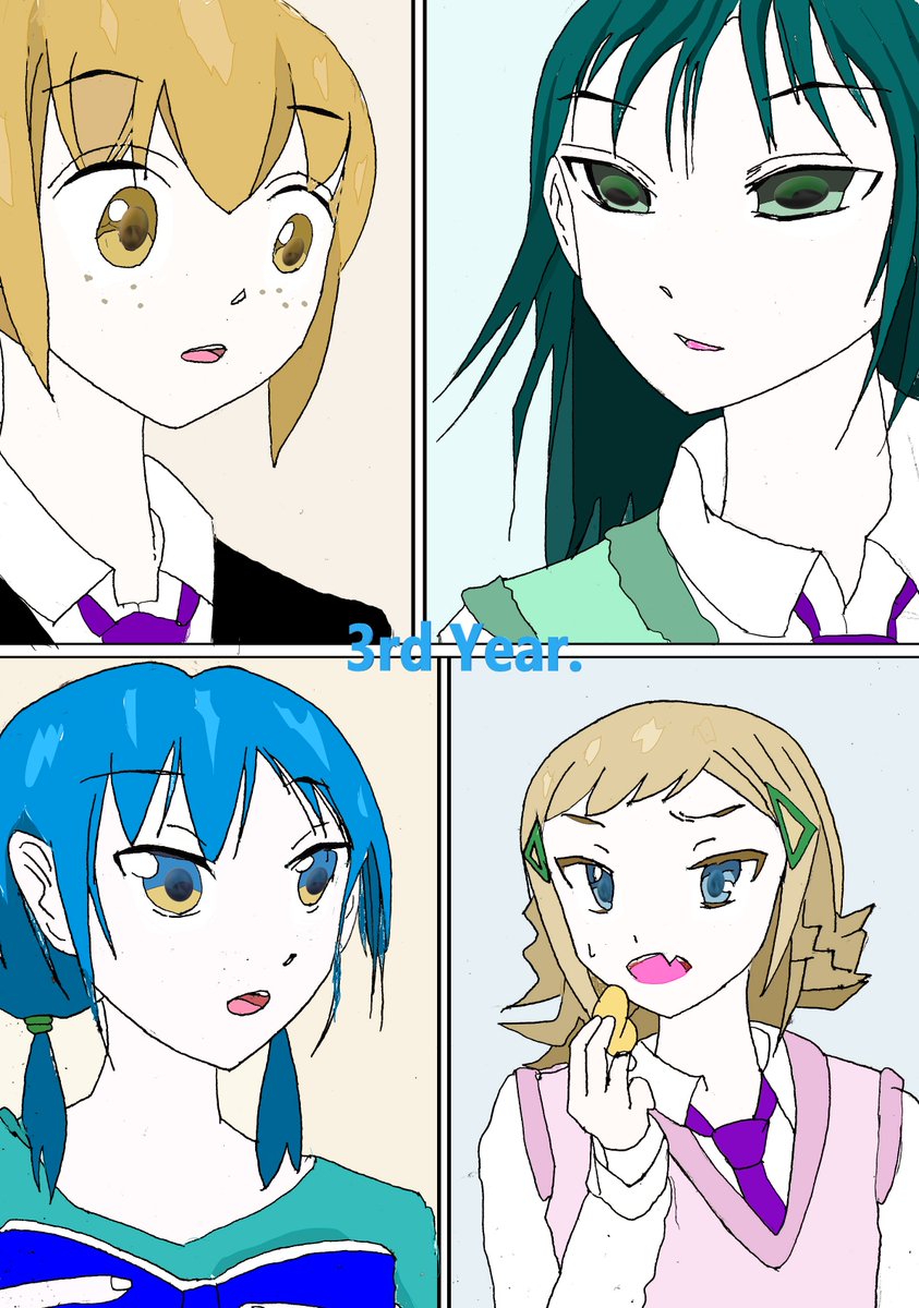 #イラスト #絵描きさんと繋がりたい #わたモテ #ワタモテ
Sachi, Koharu, Mako & Yuri in the high school 1styear and 3rd year.