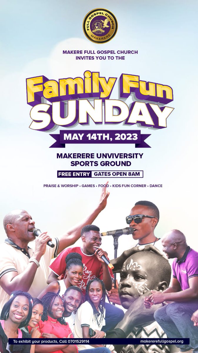 guguddetvuganda's tweet photo. Makerere Full Gospel Church invites you to the #FamilyFunSunday on May 14th, 2023 at Makerere University Sports Ground.
#GuguddeTvUganda https://t.co/niWBITdzaM