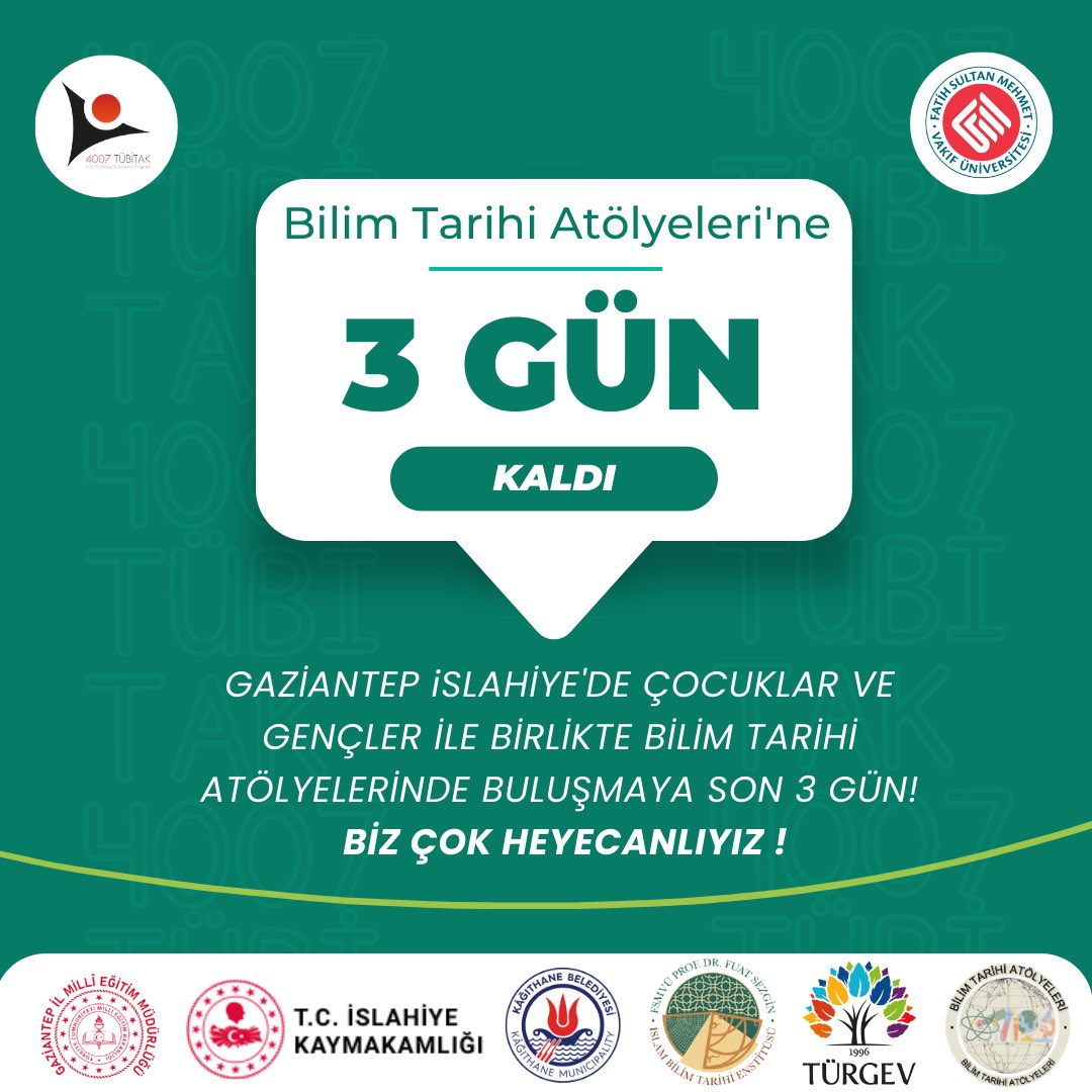 4007bilimtarihi's tweet photo. Bilim Tarihi Atölyeleri'nin İslahiye'deki çocuk ve gençler ile buluşmasına son 3 gün📌 
#tübitak #proje #bilimheryerde

@varank 
@nihalfiratoz 
@Gaziantep_MEM 
@islahiyekymkmlk https://t.co/9MZaNgowWH
