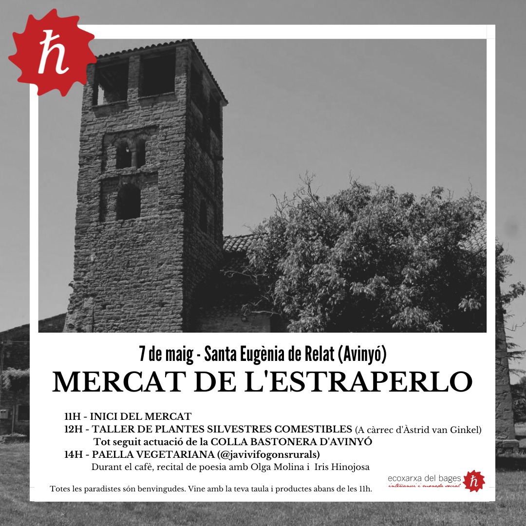 Demà mercat a Sta Eugènia del Relat! Un lloc preciós a la vora d'Avinyó. Amb taller de plantes silvestres comestibles ☘️, bastoneres, poesia i paella popular 🥘. I si plou millor!🌦️ 😉