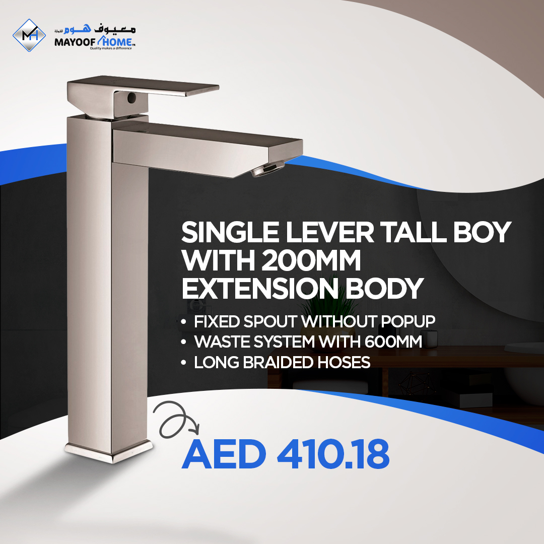 HomeMayoof's tweet photo. Effortlessly upgrade your bathroom with this sleek Single Lever Tall Boy faucet featuring a 200mm extension body and fixed spout, complete with a convenient 600mm long braided hose, and a streamlined design that excludes the need for a popup waste system.

#MayoofHome https://t.co/2tvsXZHWxX