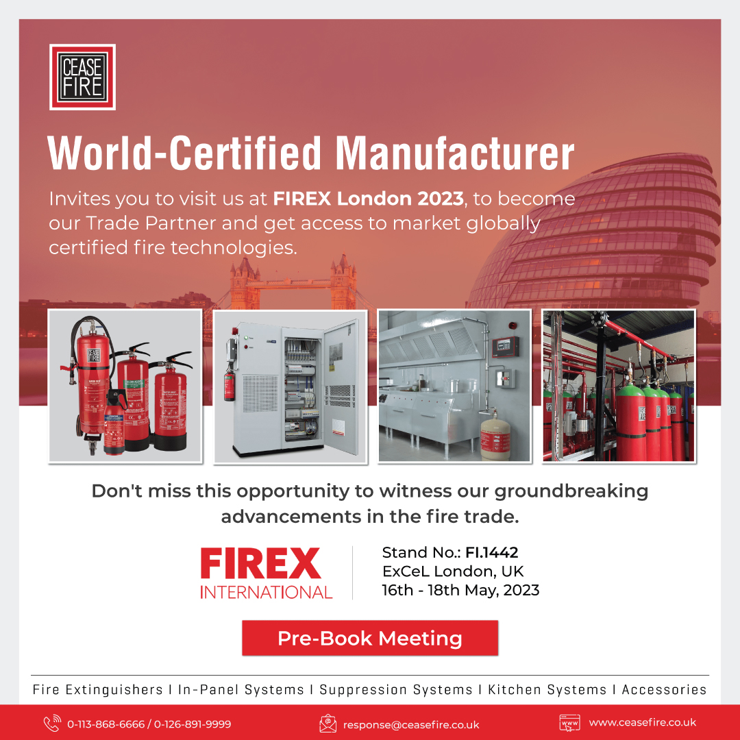 Ceasefire_uk's tweet photo. We're excited to exhibit at FireX London on May 16th-18th, 2023! Join us to explore our globally certified firefighting range and discover how we can help protect your business. Book your meeting now at https://t.co/nMm6P2dnK4. 
#ceasefire #FireX2023 #firesafety #partnerwithus https://t.co/ll1aXMklxX