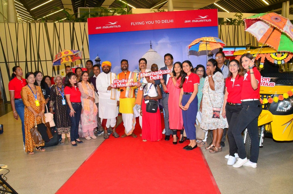 Air Mauritius has officially resumed its scheduled twice-weekly operations to Delhi after three years in the presence of its CEO, Mr Krešimir Kučko at an event at the SSR International Airport, Departure Hall B on 03 May 2023. #airmauritius #delhi #flydirect #delhionairmauritius