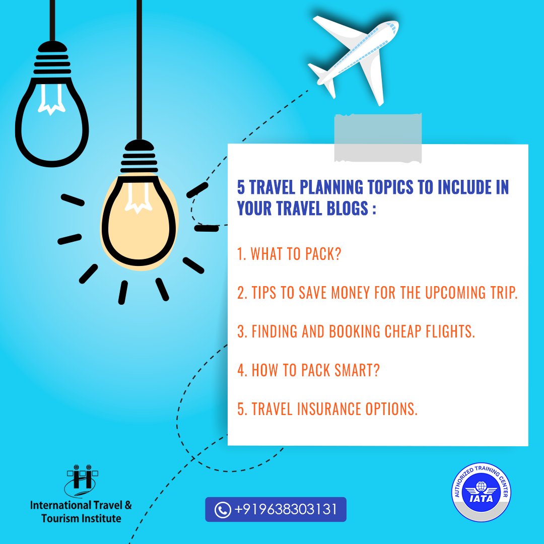 ITTI_Ahmedabad's tweet photo. Travel Blogging is turning out to be a competitive market, looking forward to write some unique content for your travel blog? Here are 5 topics that can grab first-time travelers' attention.
#Travel #IATA #IATATraining #TravelAndTourism #Travelcareer #TravelBlogger https://t.co/RqcGJZQVSk