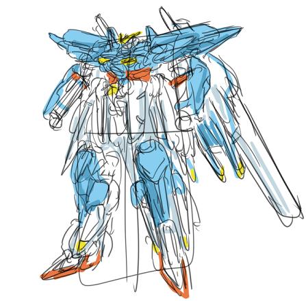 「こういう感じのSガンダム系のボリューミーなガンダムがごちゃごちゃ変形とか合体とか」|にーやんのイラスト