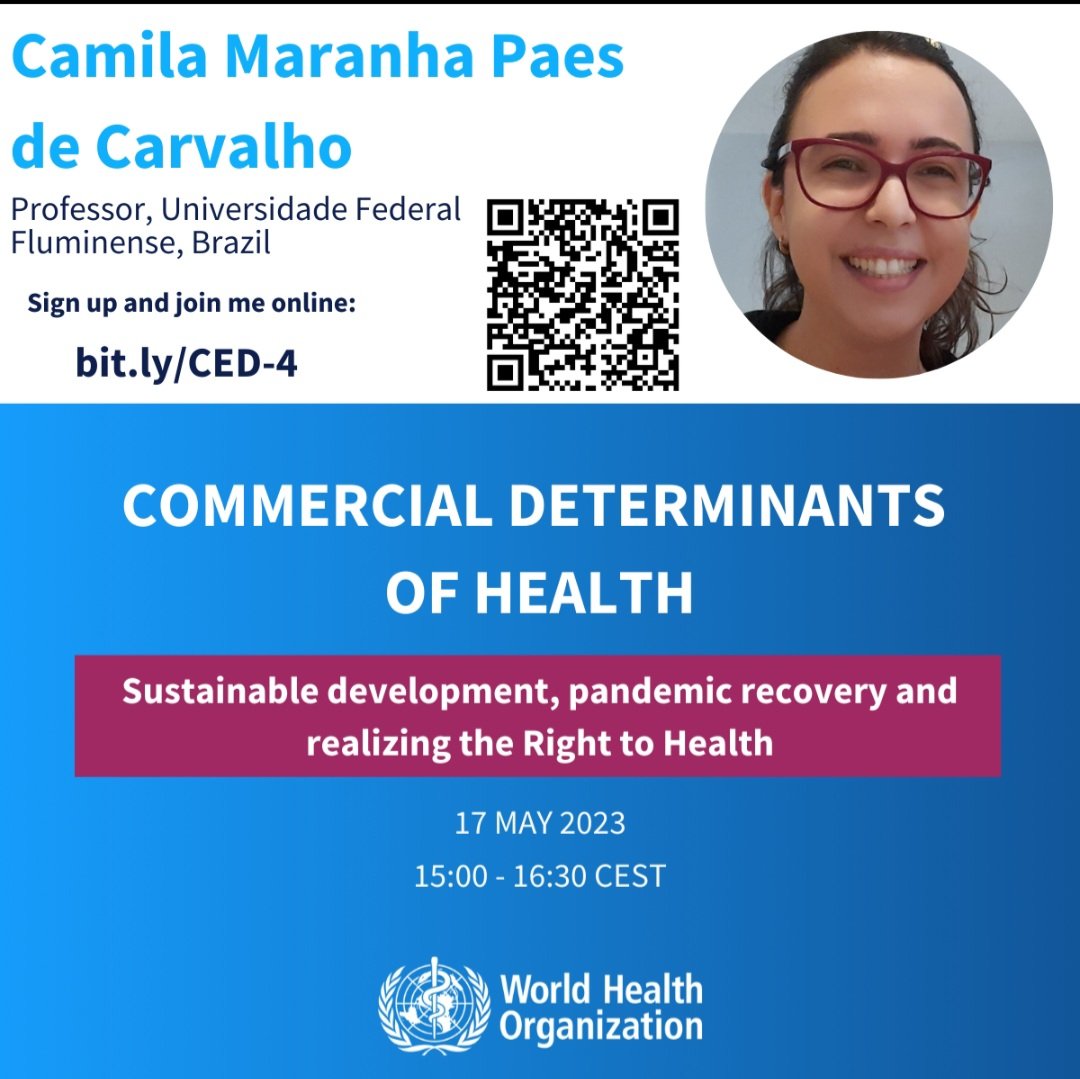 Join us for the 4th WHO webinar on CDoH!

Webinar: CDoH: Sustainable development, pandemic recovery and realizing the right to health. 

Date: 17 May 2023, 15:00 CEST

Register: who.zoom.us/webinar/regist…

#CDoH #buildbackbetter #corporateinfluence #SDGs