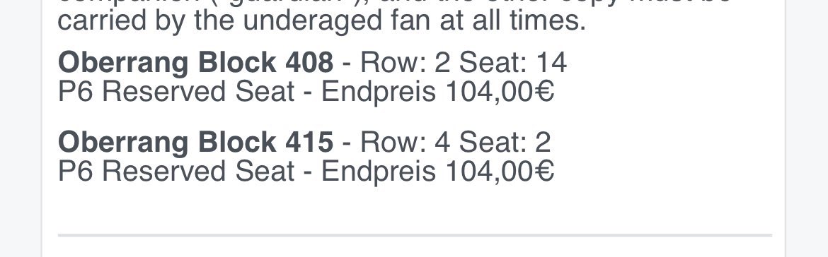 loufeyson's tweet photo. Wts lfb 2x twice berlin tickets (wednesday extra date)

Block 408 row 2 104€
Block 415 row 4 104€

Selling because they’re not sitting together 😅 You can buy 1! 

Will transfer through official Ticketmaster app!  

Please dm me! https://t.co/eFRHu2YCBT