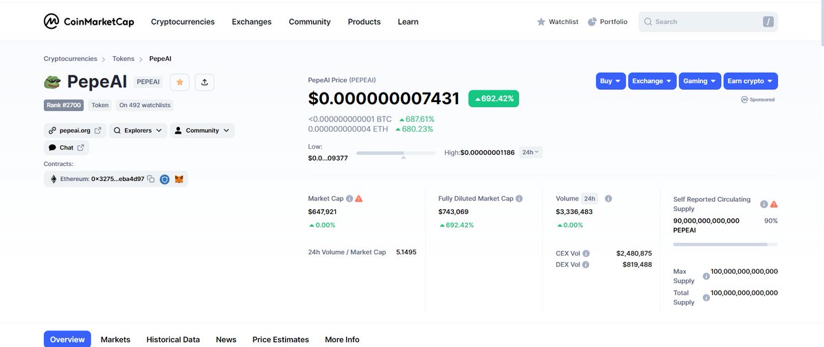 🚀 Flying to the moon? 🚀 #PEPE
$PEPE + #AI = $PEPEAI

⛓️ coinmarketcap.com/currencies/pep…

I think you should buy $PEPEAI 💥

@pepeaiswap 

$pepe #pepe #memecoins #token #coin #drop $floki #floki $arb #wsb #zil #mong #woo $woo #lido $crv $mld $coin #mainnet #pepecoin $mong