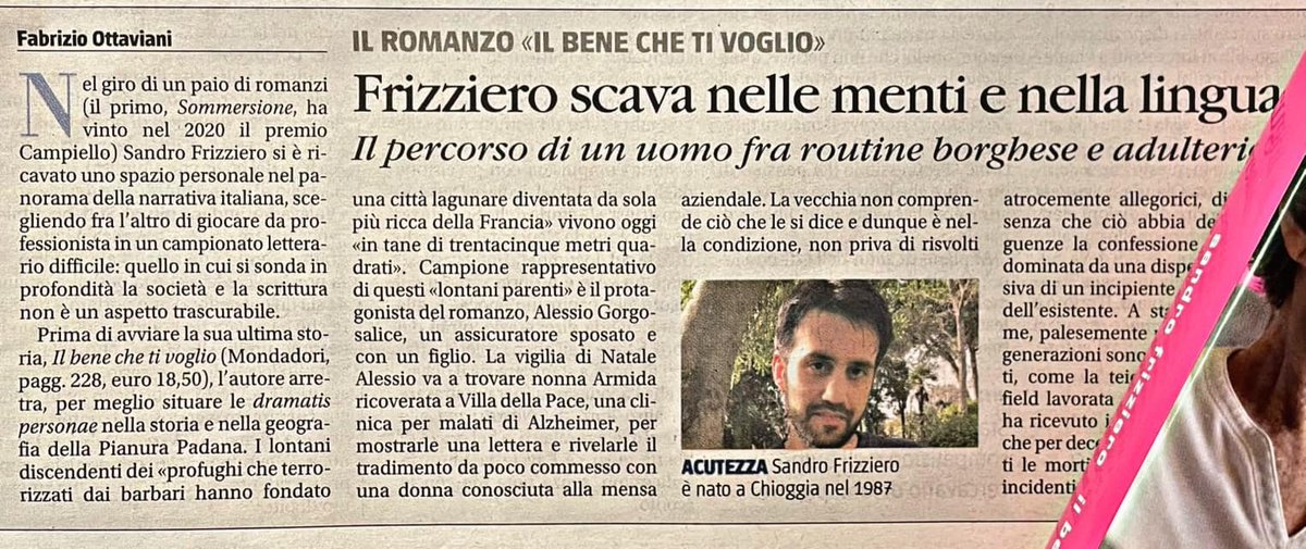 "Frizziero si è ricavato uno spazio personale nel panorama della narrativa italiana, [...] in un campionato letterario difficile: quello in cui si sonda in profondità la società e la scrittura non è un aspetto trascurabile".

Il Bene sul Giornale. Grazie a Fabrizio Ottaviani!