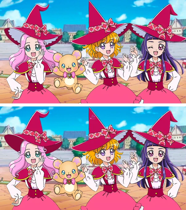プリキュア間違い探し第53弾 上と下の絵で「7つ」違いがあります  ※第5弾のリメイク…かなり難しいと思いますので無理だと思ったら悩みすぎずリプ欄で答えを確認してください
