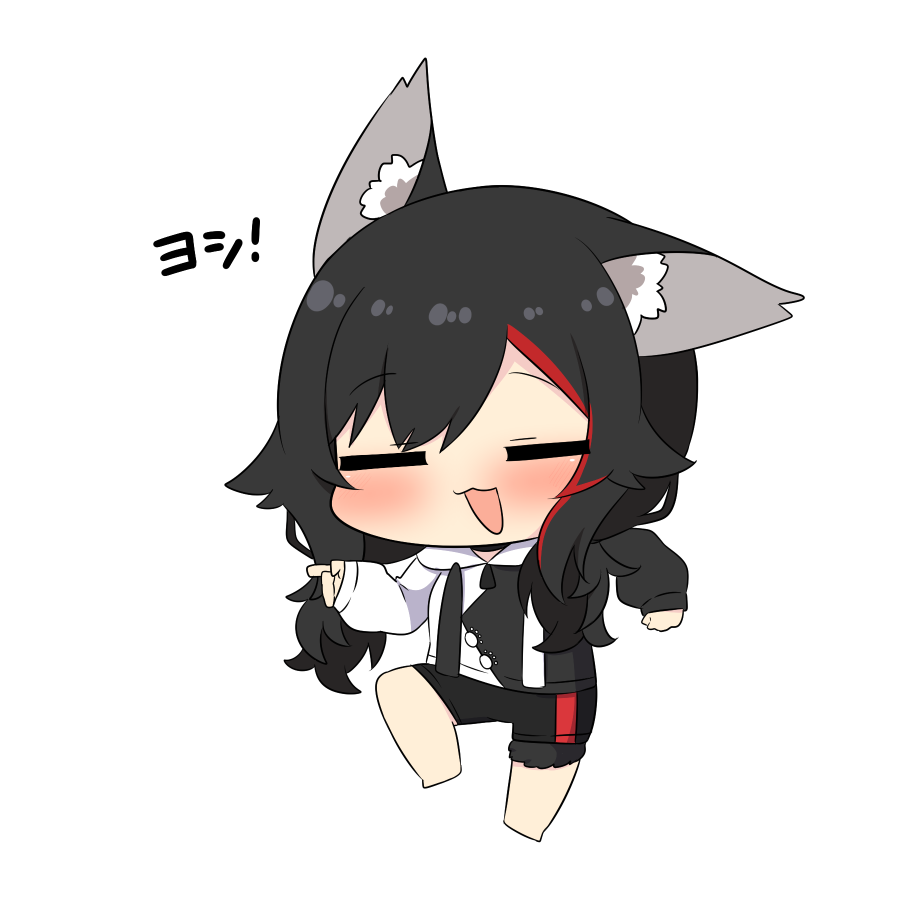 ookami mio 1girl animal ears wolf ears black hair streaked hair solo chibi  illustration images