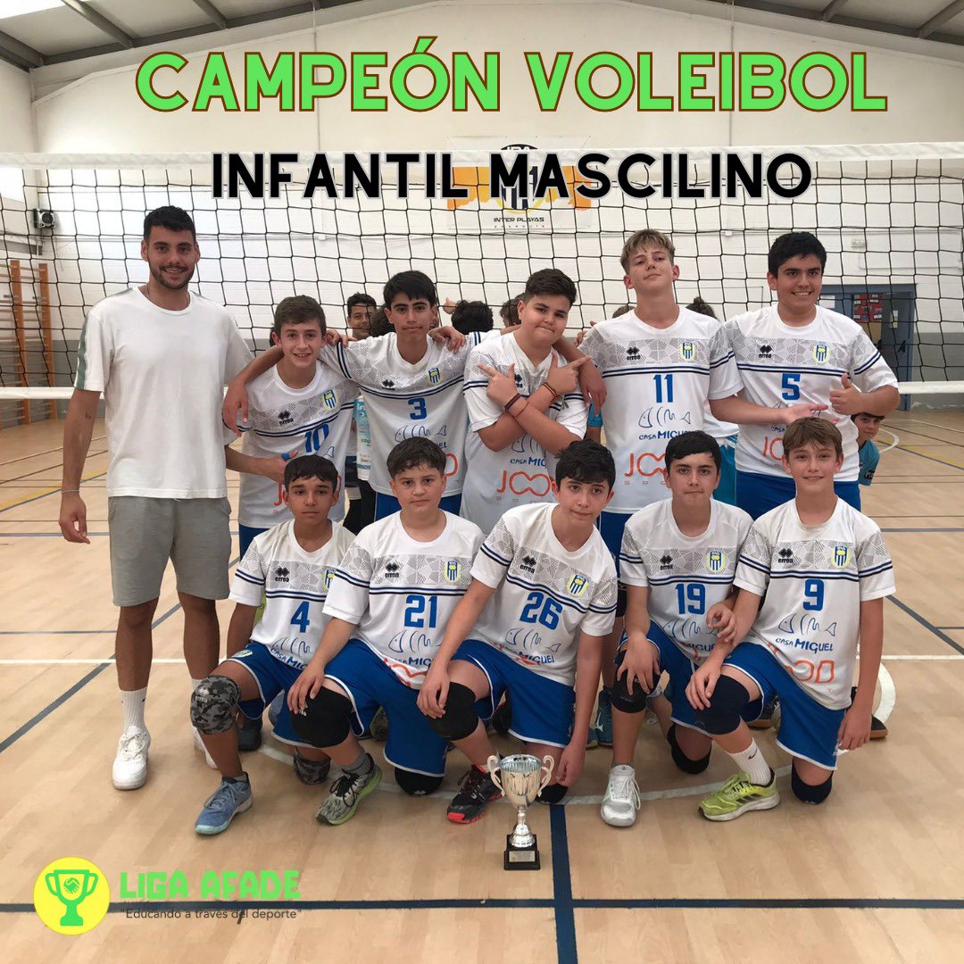 LigaAFADE's tweet photo. Ya tenemos al primer ganador de la temporada! 

Enhorabuena @interplayas_axarquia CAMPEÓN Infantil Masculino de voleibol. 

Gran temporada también de @3stevoley , un estupendo finalista. 

💚🏐💛 https://t.co/F23Jcjo8mm