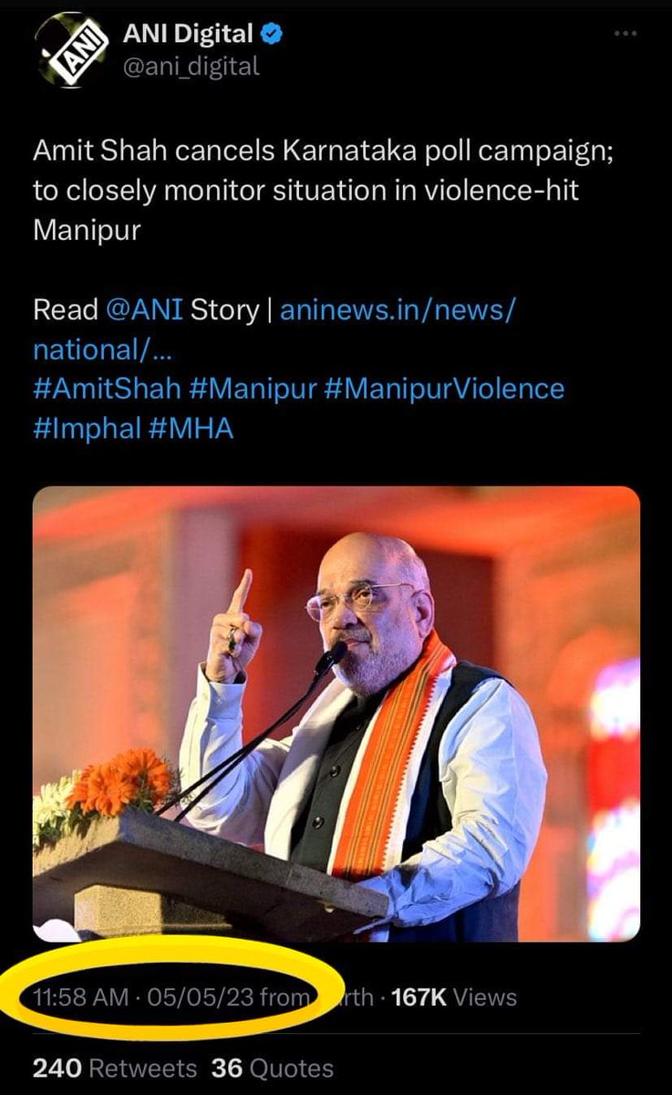 pushprajyadav97's tweet photo. भारत की दो न्यूज एजेंसियां

एक फेक न्यूज फैलाती है कि मणिपुर में कत'लेआम को देखकर अमित शाह ने कर्नाटक दौरा रद्द कर दिया

24 घंटे से पहले ANI का झूठ पकड़ा गया। मणिपुर की अ।ग बीजेपी ने ही लगाई है। फिर गृह मंत्री क्यों बुझाएं?

लोग म'रते हैं तो म'रें, मोदीजी के लिए म'र रहे हैं क्या? https://t.co/P3SE1OnQWm