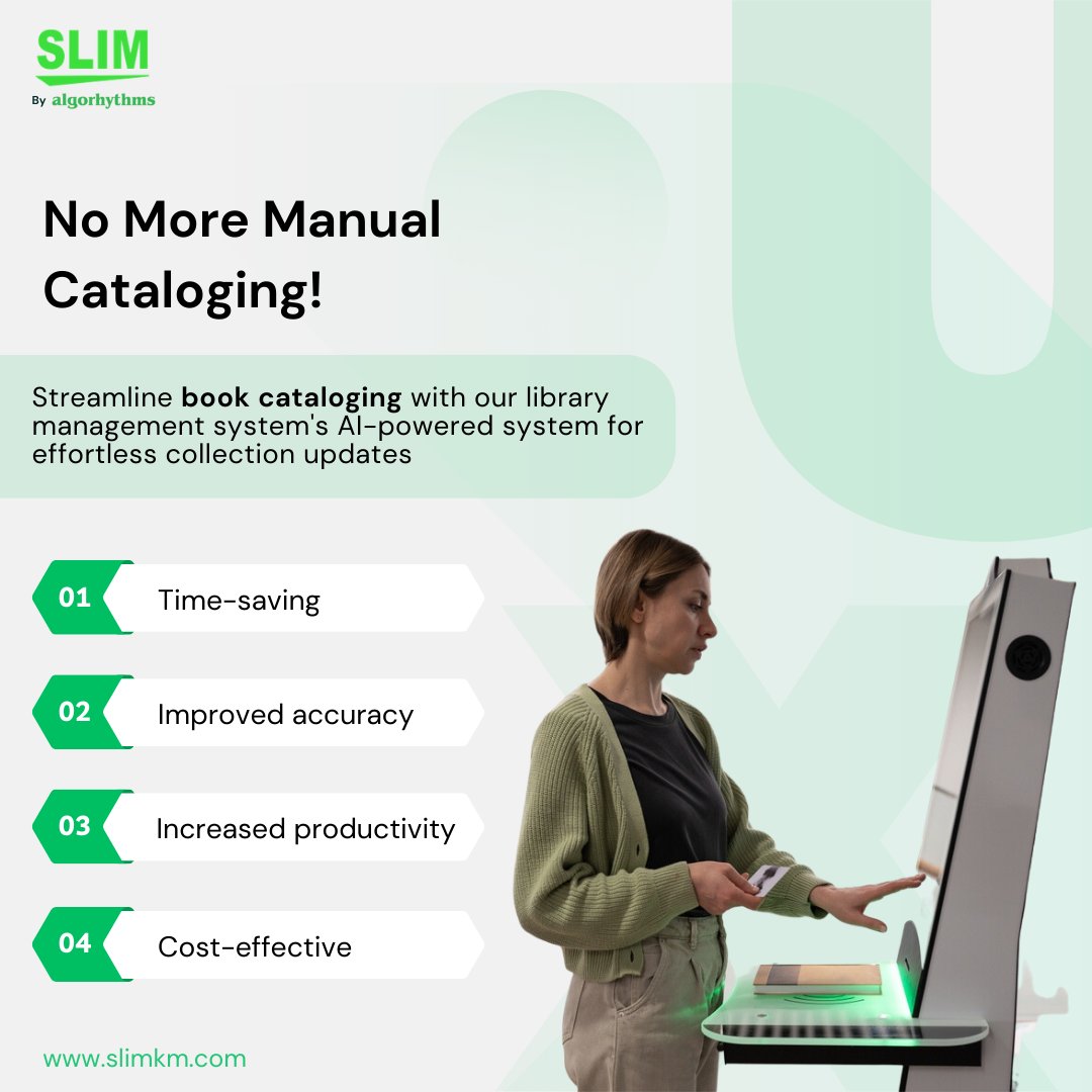 islimsoftware's tweet image. No more manual cataloging means more time for the things that matter. Streamline book cataloging with our library management system's AI-powered system for effortless collection updates.
#librarymanagementsystem #librarysystem #librarysoftware