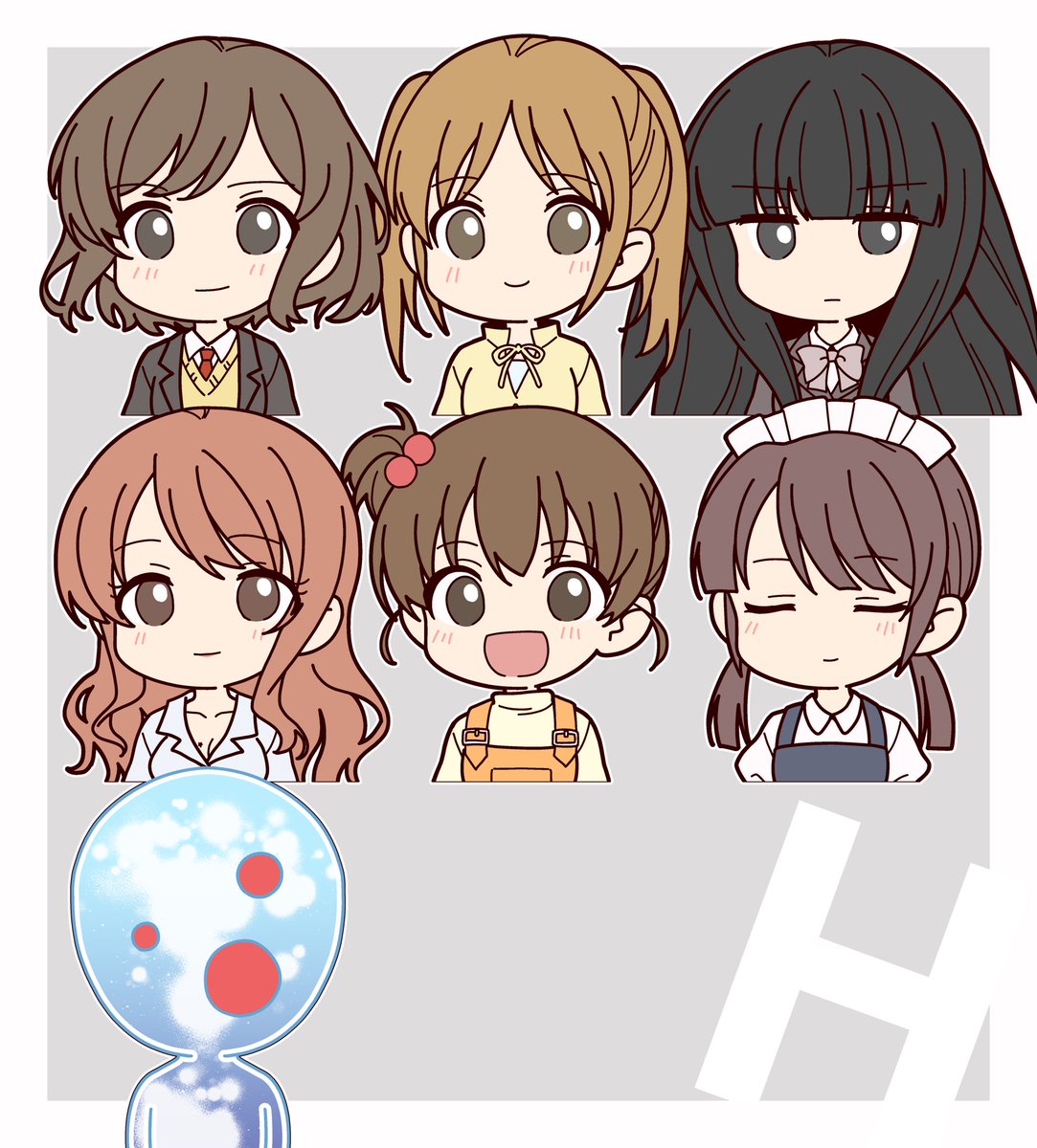 multiple girls smile brown hair long hair twintails maid headdress 6+girls  illustration images