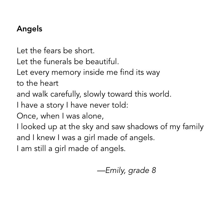 Wow. An 8th-grade student of @MrsHult wrote this poem using one of my poetry prompts, and I just cannot get over that second line. ❤️ Emily, I hope the world sees your poem.