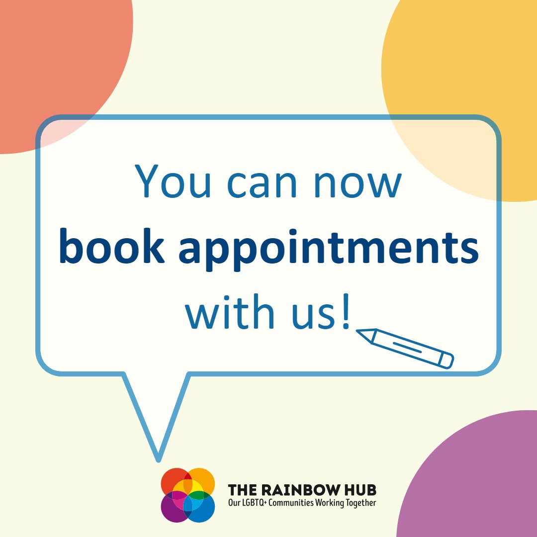 hub_rainbow's tweet photo. You can now book appointments with us to report hate incidents. You can do this by going to our website and going to the 'make an appointment' page. Follow our website link in our bio to find out more.  

You can also still drop in to see us during our opening hours! https://t.co/mlCHaBUzqp