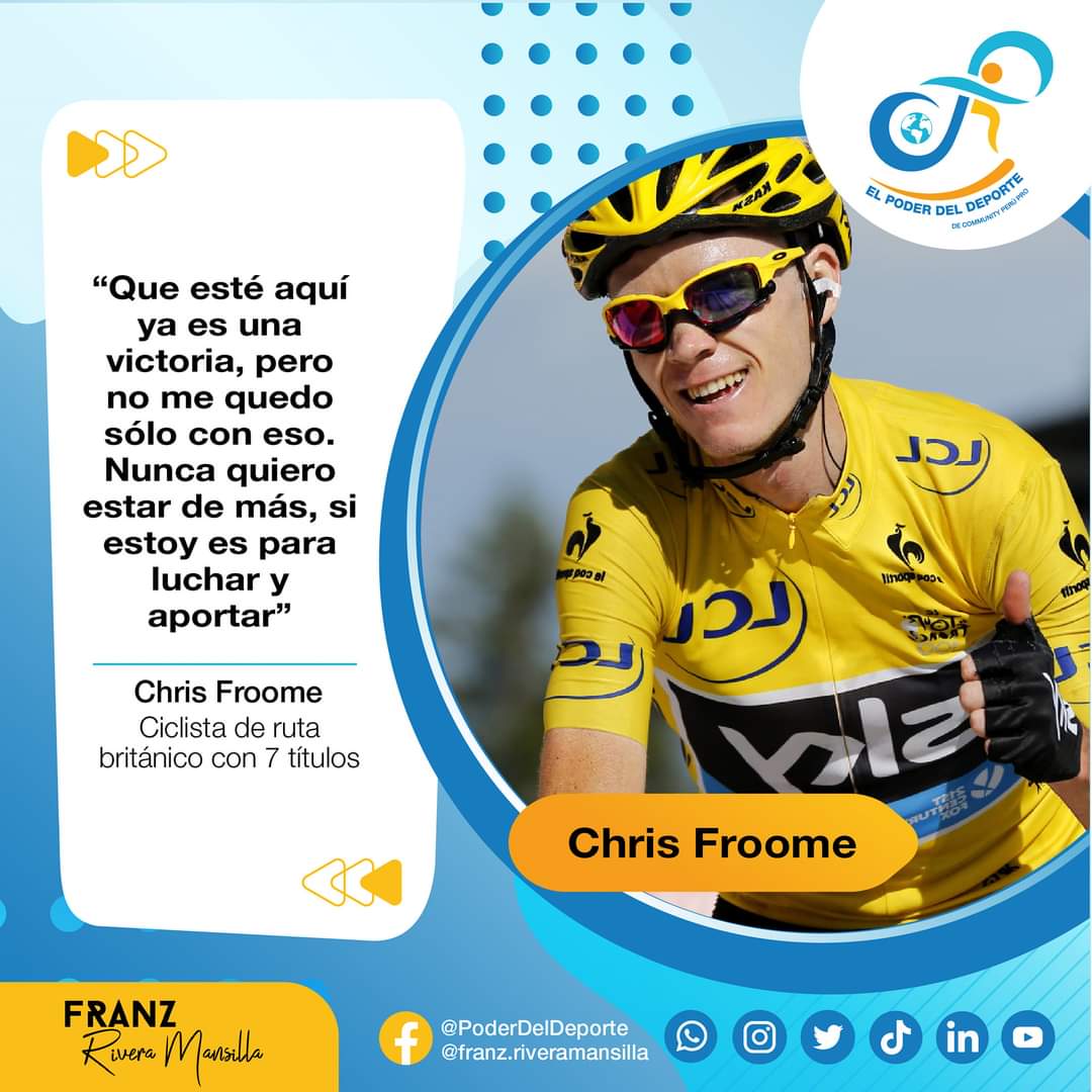franzriveman's tweet photo. #FraseDelDía✍🏻🙂
“Que esté aquí ya es una victoria, pero no me quedo sólo con eso. Nunca quiero estar de más, si estoy es para luchar y aportar”
#ChrisFroome  (ciclista de ruta británico con 7 títulos), en una entrevista concedida a Primera Plana este año.
https://t.co/cHJUTFNrWO https://t.co/MjR48xh5rN
