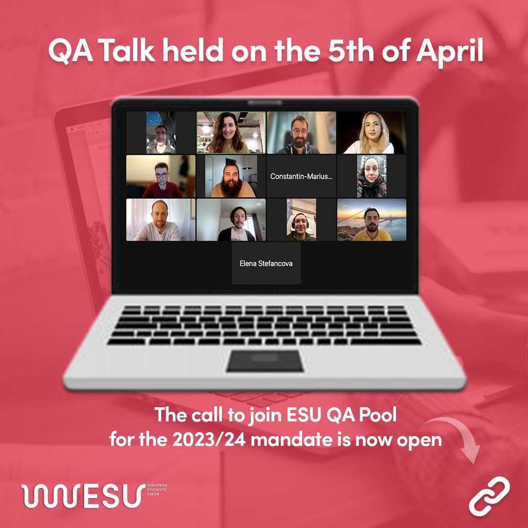 eqanie's tweet photo. #RT @ENQAtwt: RT @ESUtwt: 📍ESU has just launched a call for 90-100 members to join ESU QA Student Experts Pool for the membership term 2023/2024. Don't miss the chance to become a member! 
https://t.co/mnI16VO8Jc https://t.co/rcRluy2uUr
