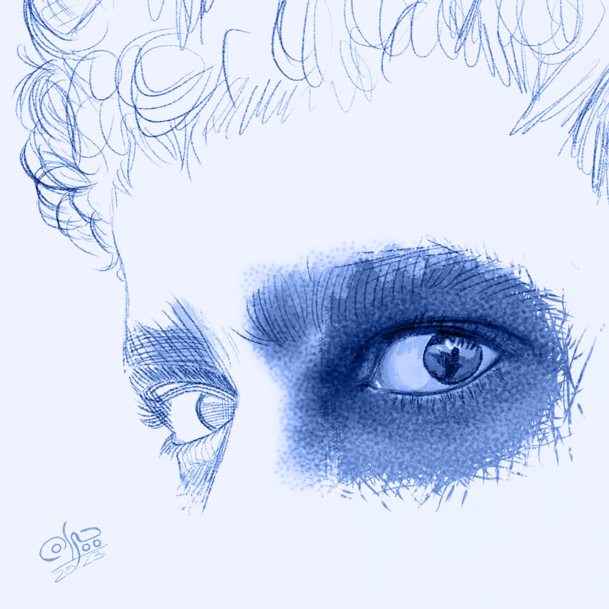 النظرة الحديدية المعصبة، وكأنه يقول ليه ما تكمل؟ .. وأنا انكتمت في نص الرسمة