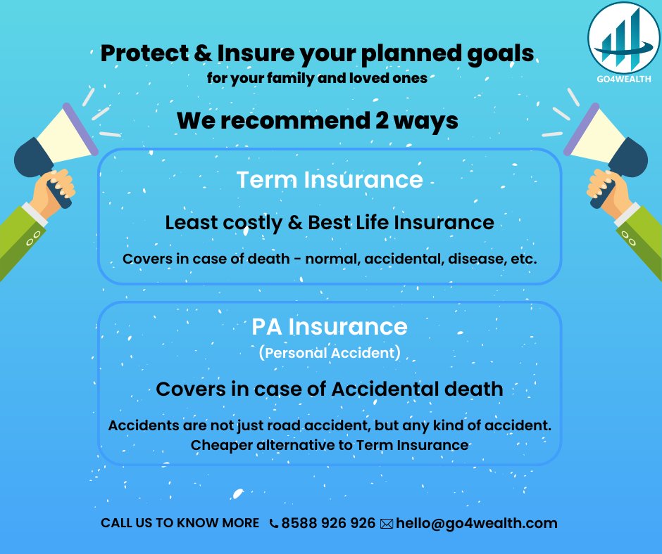go4wealthindia's tweet photo. Suraksha Chakra: Har ek protection jaruri hota hai

Term or PA which one suits you

To understand better call @ 8588 926 926 | hello@go4wealth.com

#terminsuranceplan #termlifeinsurance #PersonalAccidentPolicy #go4wealthindia #protectionplanning #insurance #protection #mutualfund https://t.co/3R0x3KNCiD
