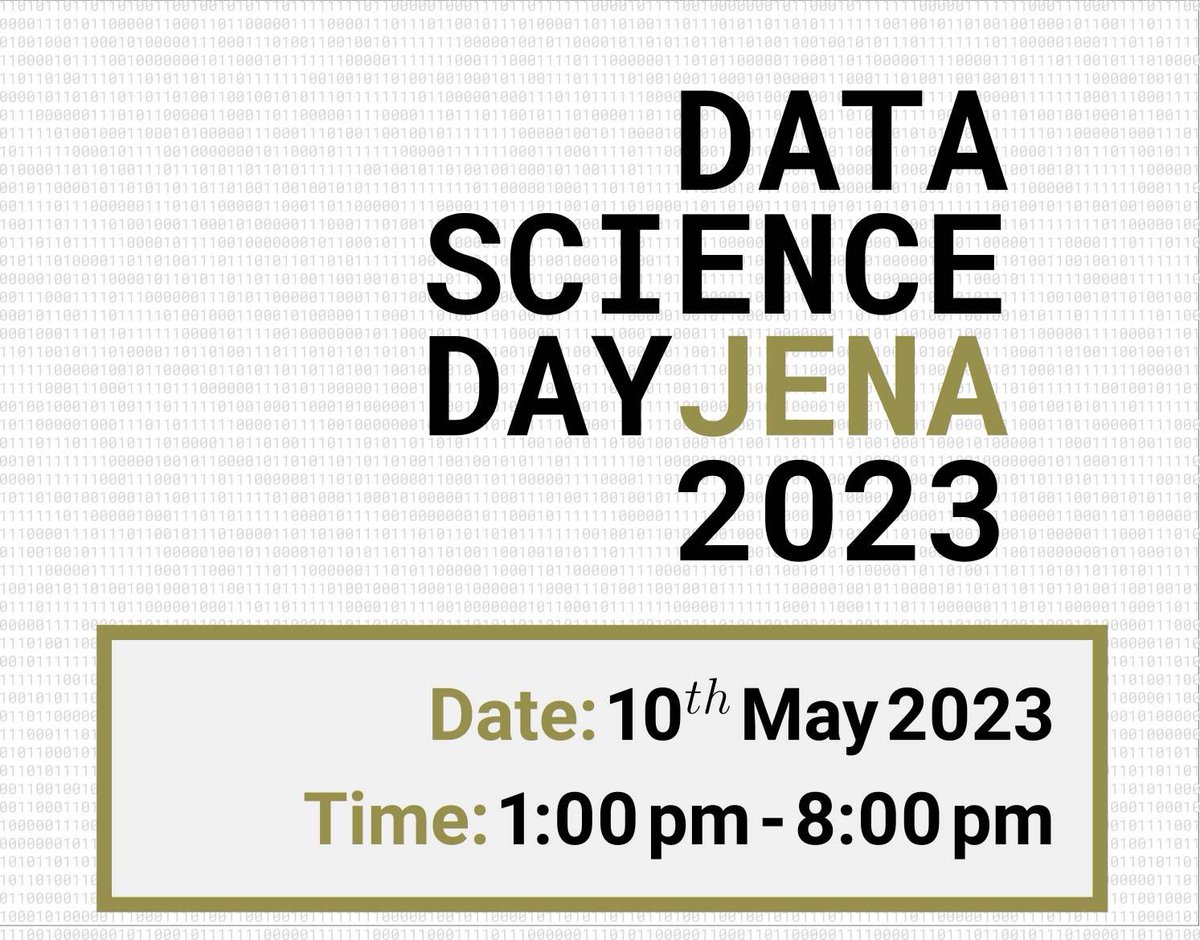 Registration for the #DataScienceDay #Jena 2023 has closed. We're thrilled to have you join us at the event. For those who couldn't register, don't worry! You can still catch all the action via livestream at online.mmz.uni-jena.de/rosensaal.html. See you there! #DataScienceDay #Livestream