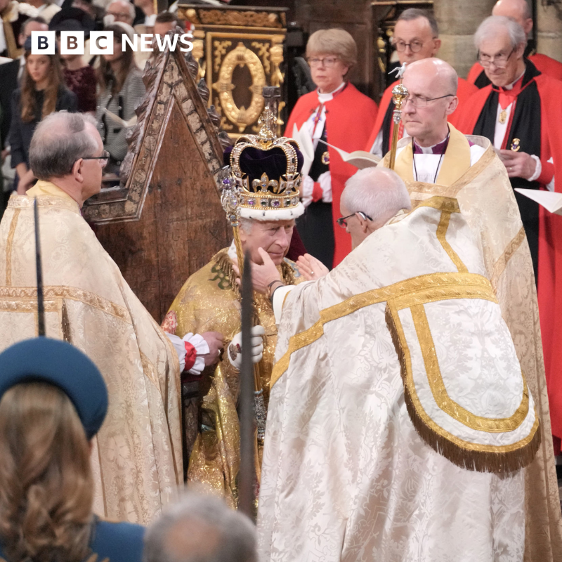 BBCBreaking's tweet photo. Bells ring, trumpets sound and gun salutes fire across the UK as King Charles III crowned

Live updates ⬇️