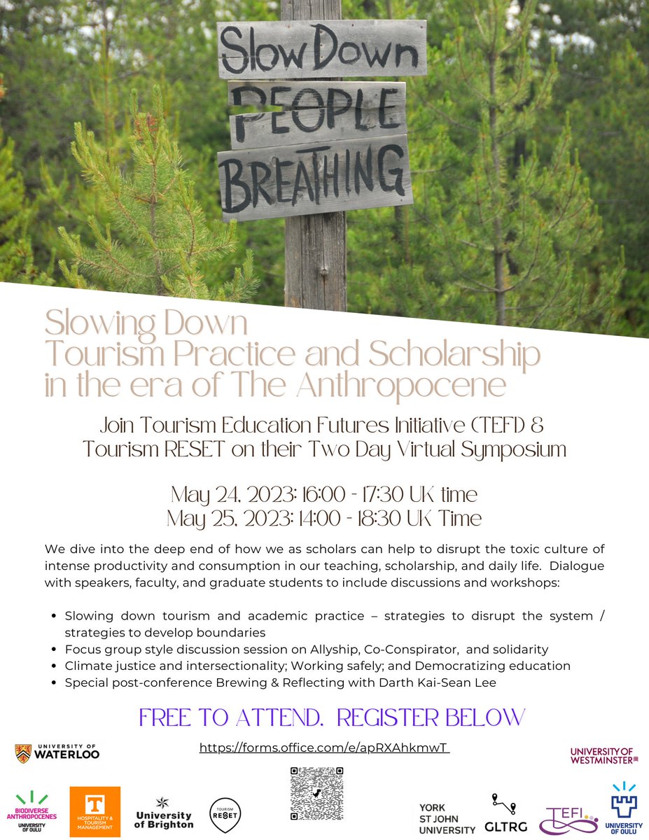 We are delighted to share details of our forthcoming symposium in collaboration with <a href="/GLTRG_RGS/">GLTRG</a> and <a href="/TourismRESET/">Tourism RESET</a> on the theme Slowing Down Tourism Practice &amp; Scholarship. Register here: forms.office.com/e/apRXAhkmwT