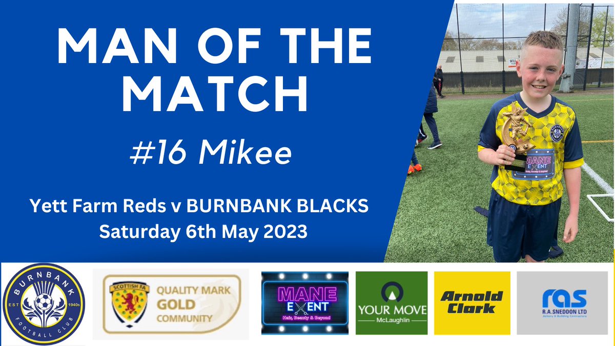2011Blacks's tweet photo. ⚽️ Many thanks to Yett Farm for the match at Dalziel Park this morning. A fantastic performance! 

🏅 Well done to Mikee on his MoM performance today! He never put his head down once, continued to keep putting 100% effort in to the end, and was rewarded with a goal ⚽️👏👏 https://t.co/ZcY34deLr3