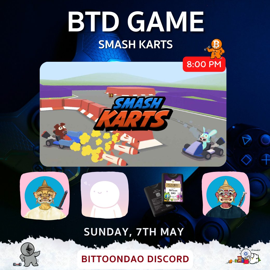 BitToonDAO's tweet photo. 📢 Are you ready for #BTDGame tomorrow at night?

🏎️Smash Karts🚗

⏲️7th May at 8 p.m.

🎁Prizes:
1⃣YAKS NFT
2⃣Circle Dukdik NFT
3⃣BitToonDAO Alcohol Spray
4⃣YAKS NFT

📌Join at:👉https://t.co/gGE7QlIbUO

#SmashKarts #BitToonDAO #NFTs #NFTGiveaway #NFTCommunity #NFTGiveaways https://t.co/J8HaHzpwOg
